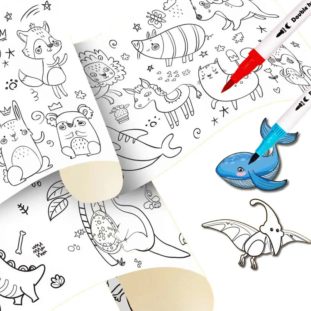 Rouleau de papier à colorier pour enfants, motif animaux, 90 cm, à découper et colorier soi-même. Idéal pour les activités manuelles et éducatives comme le graffiti ou le scrapbooking