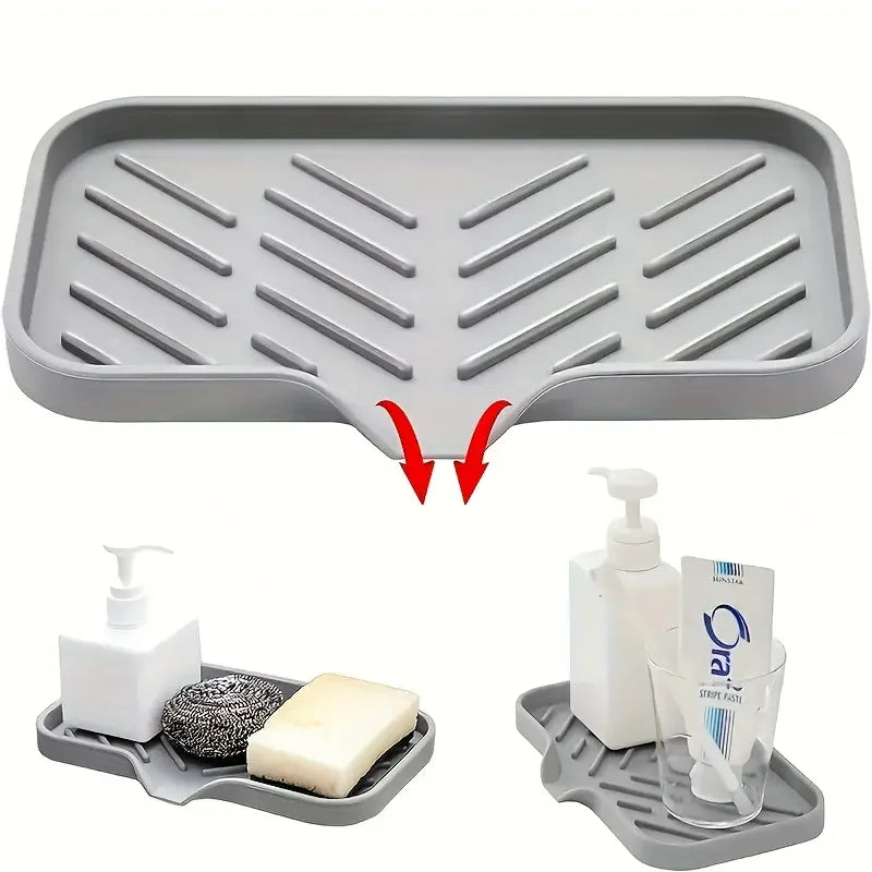 Tapis de robinet en silicone, plateau d'évier, distributeur de savon, éponge, tapis d'égouttage, plateau de rangement pour comptoir, porte-savon