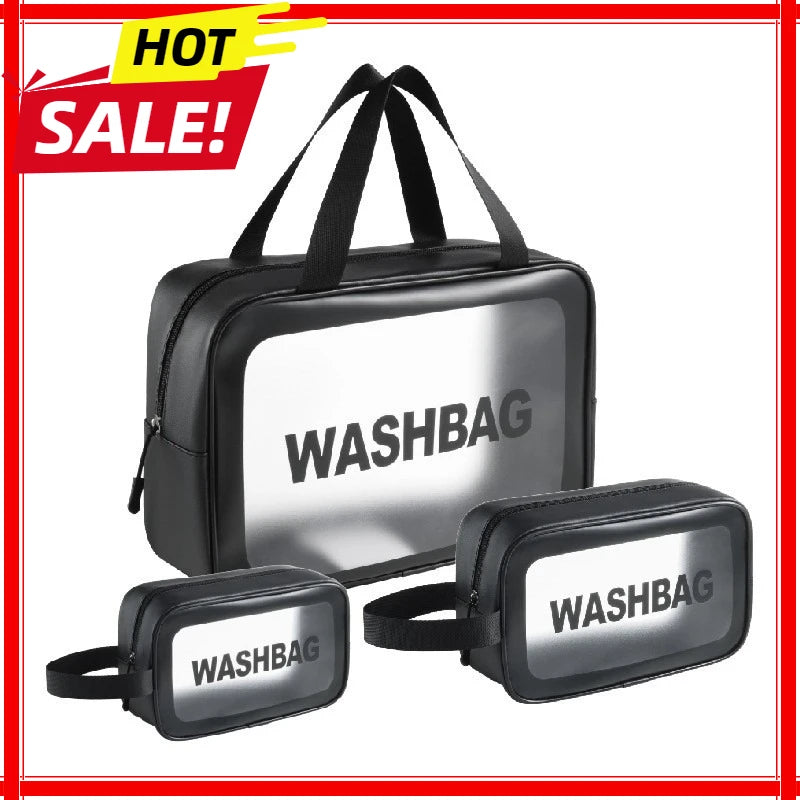 Sac de maquillage en PU transparent double séparation sec-humide, sac de lavage portable, sac de rangement pour cosmétiques, voyage, fitness, natation, essentiels