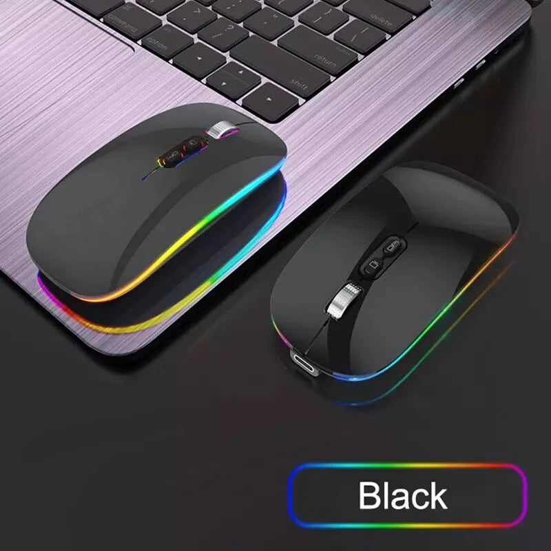 Souris sans fil Bluetooth 2,4 GHz double mode, fonction bureau en un clic, rechargeable USB-C, silencieuse et rétroéclairée, pour ordinateur portable et PC (nouvelle version)