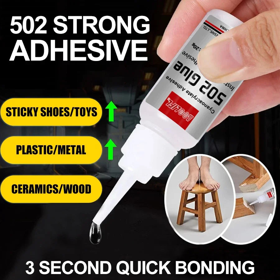 Hot Sell1-2pcs 502 Super Colle Instantanée Séchage Rapide Adhésif Cyanoacrylate Cuir Caoutchouc Bois Métal Forte Liaison Liquide Colle Outil