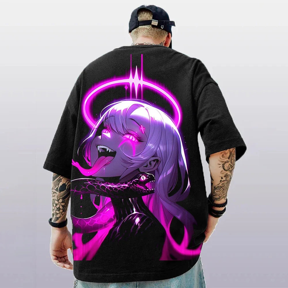 T-Shirt d'été à manches courtes pour hommes, ample et décontracté, avec personnage d'anime imprimé en 3d, surdimensionné, tendance, vêtements masculins