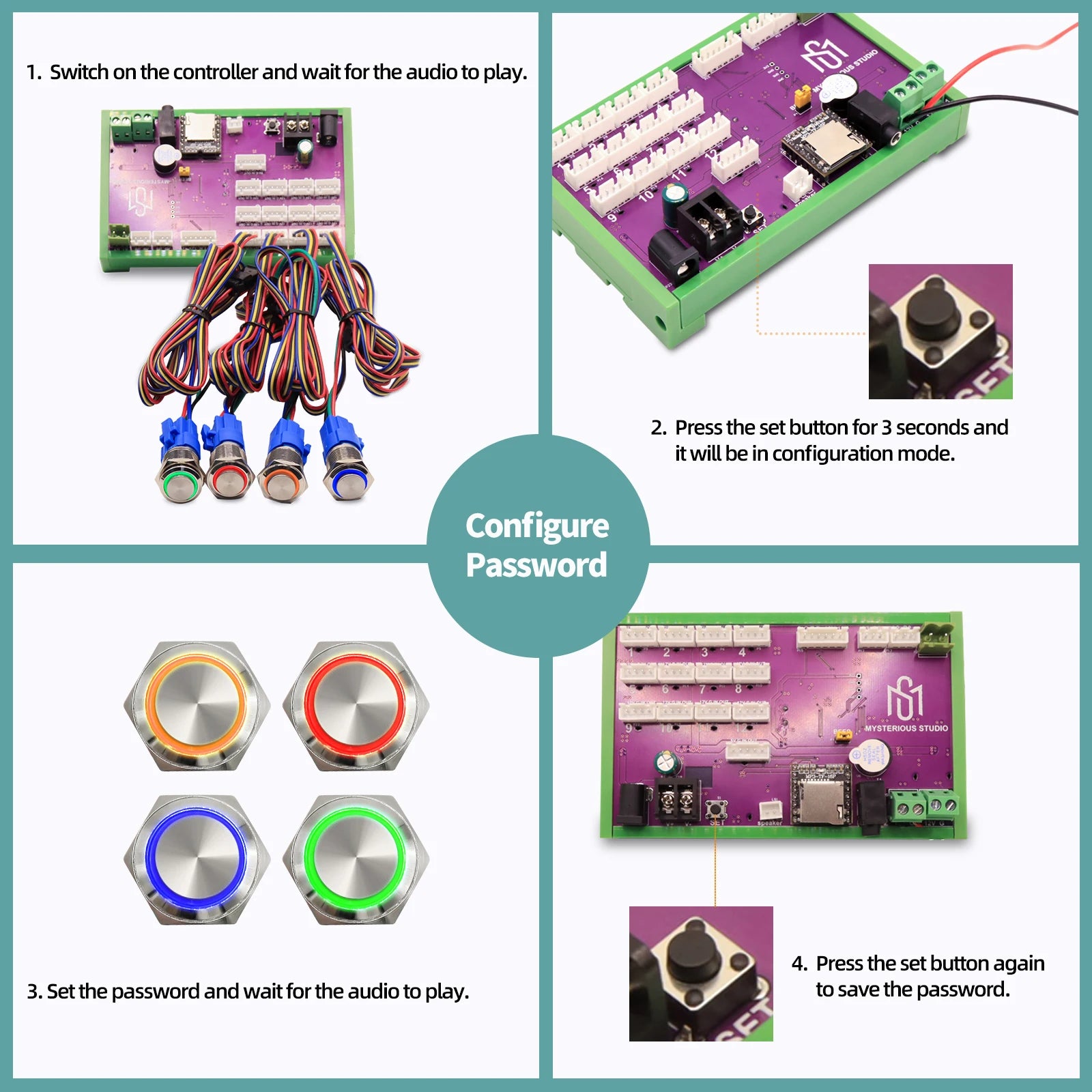 Accessoires pour escape game Mystery Studio : interrupteur à bouton métallique lumineux, 5 couleurs, versions lumineuses