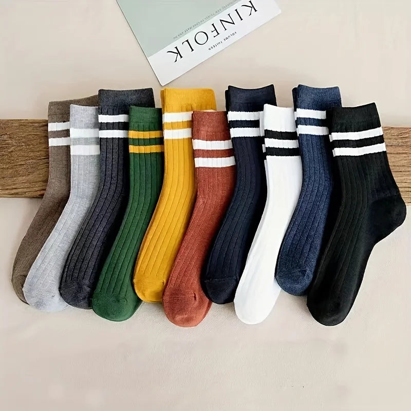 5Pairs Men's Fall Winter Socks–Fun Vintage Design Cotton Athletic Crew Socks for Casual,Sports&Daily Wear,Comfortable&Breathable
