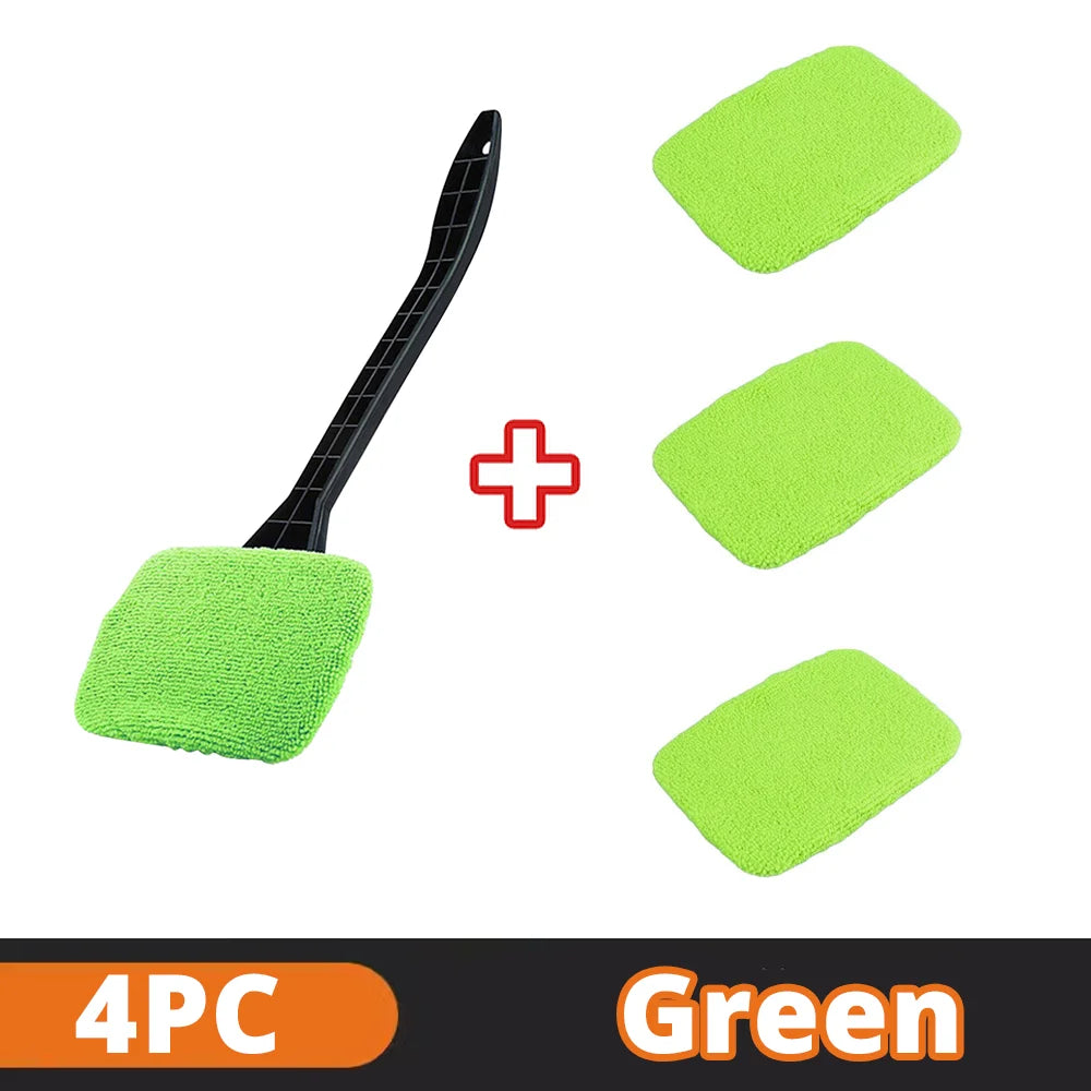 Kit de brosse de nettoyage de vitres de voiture, outil de nettoyage de pare-brise en microfibre, essuie-glace intérieur de voiture, essuie-glace à long manche, tampon en tissu réutilisable