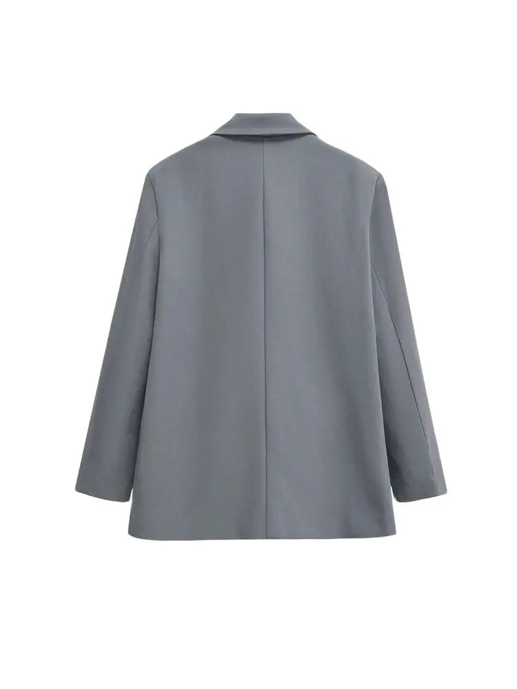 Manteau Blazer à Double boutonnage pour femmes, tenue de bureau, manches longues, poches à rabat, vêtements de dessus pour femmes, hauts chics, à la mode