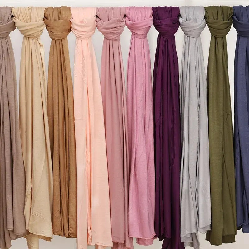 Écharpe Hijab en Jersey de coton Modal, châle musulman Long, Turban doux uni, bandeau pour femmes, bandeau africain 170x60cm