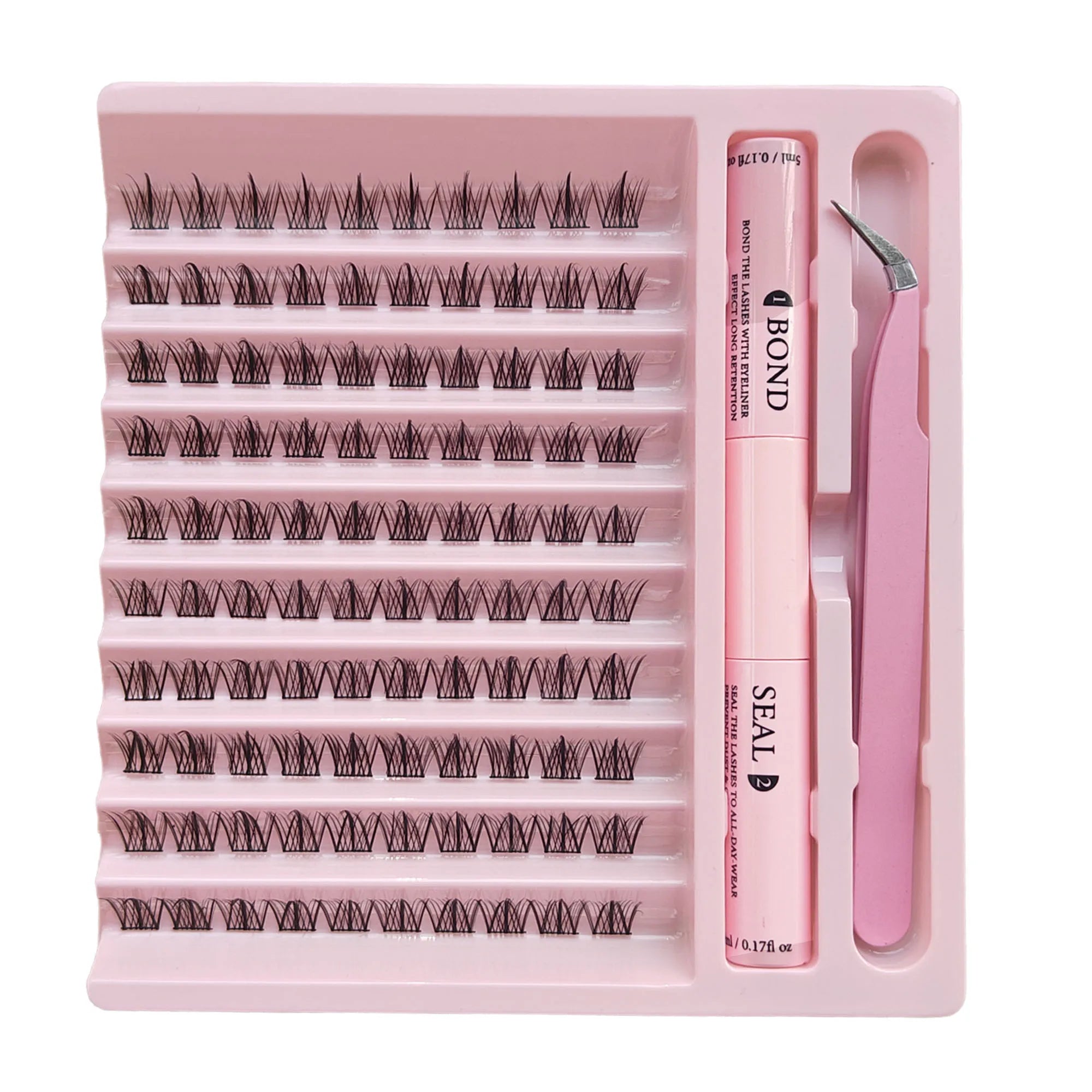 DiY Cluster Lashes Kit 200 Pcs: 8-16mm Mixed, Bond & Seal Glue, Tweezers for Natural Self Application Look