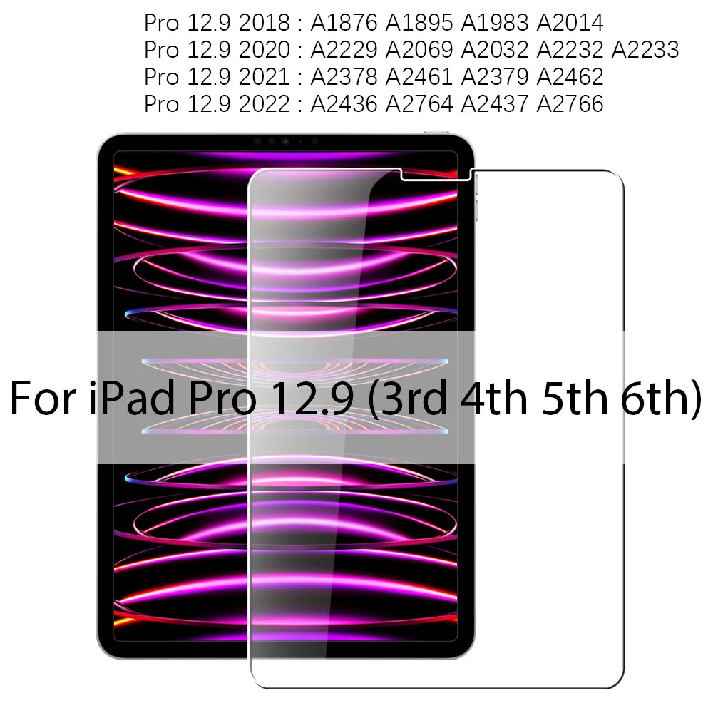 Protection d'écran en verre trempé pour Apple iPad Pro 12,9", 11", 9,7", 10,2" et 10,9", Air 4, 5, Mini 6 (5e, 6e, 7e, 8e, 9e et 10e générations) - Film protecteur