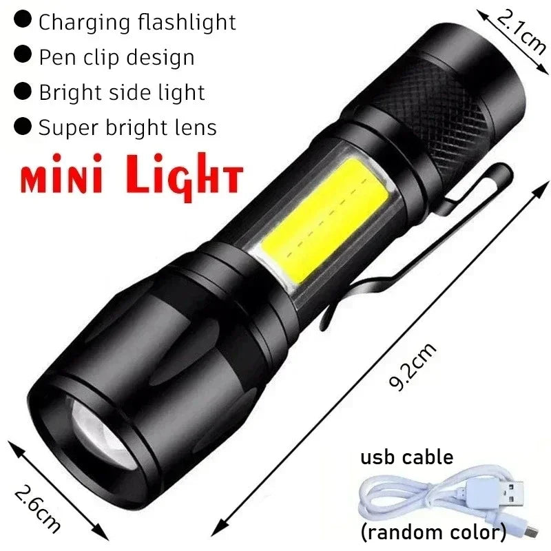Lampe de poche LED puissante avec affichage de batterie, Rechargeable par USB, Zoom télescopique, torche, lanterne pour Camping en plein air, pêche, 9900lm