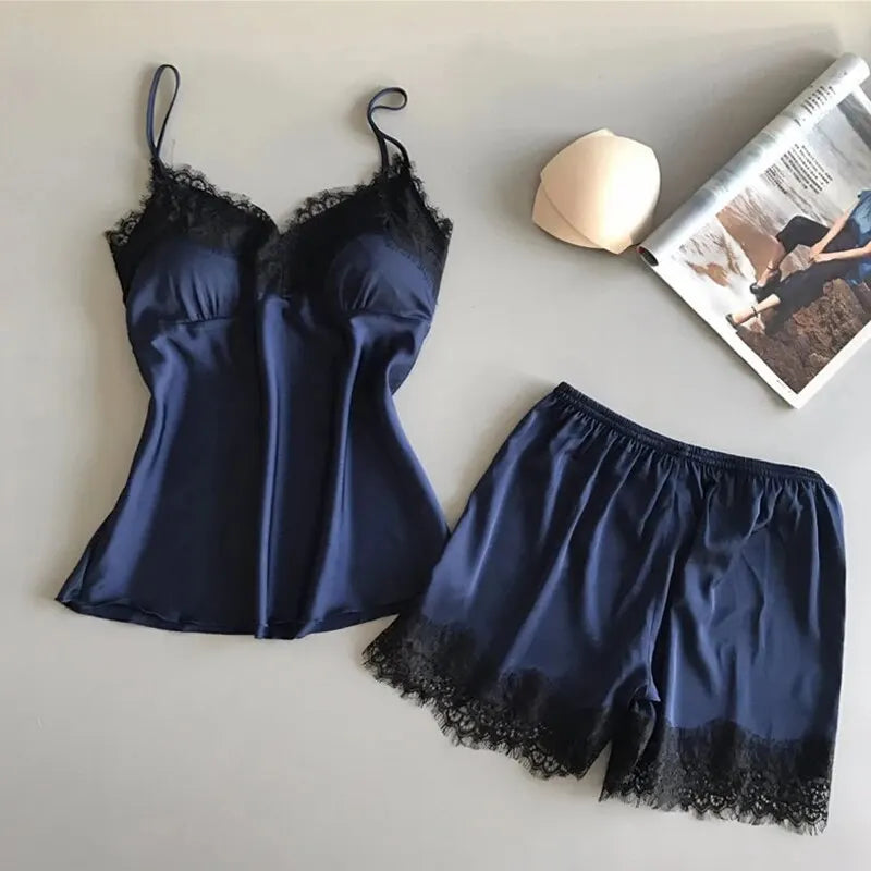 Femmes pyjama costume mode col en v dentelle Sexy Lingerie pyjamas sommeil ensemble short et haut vêtements de nuit nouveau