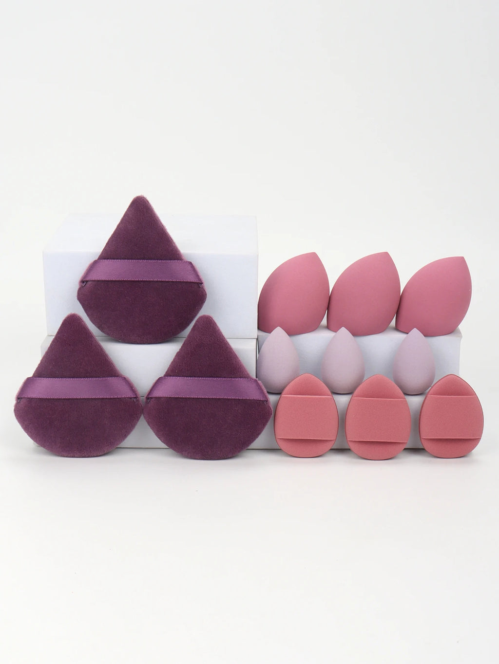 Ensemble d'éponges de maquillage tout usage de 12 pièces, composé de 3 houppettes de poudre libre, 3 mini houppettes à coussin d'air, 3 œufs de beauté et 3 mini beauté