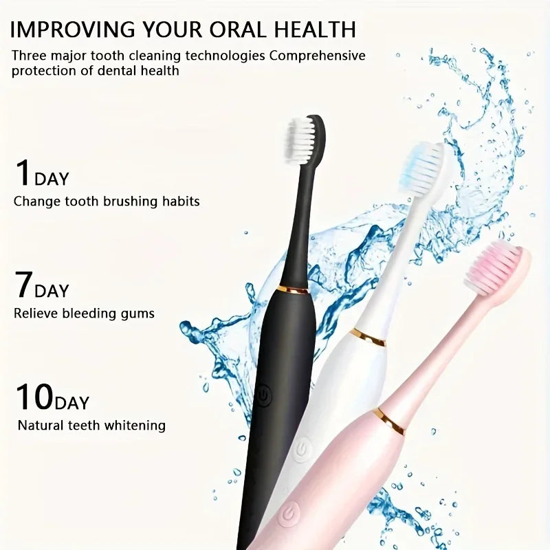 Brosse à dents électrique automatique à six vitesses, brosse à dents intelligente universelle à poils souples pour adultes et enfants, pour tous les âges
