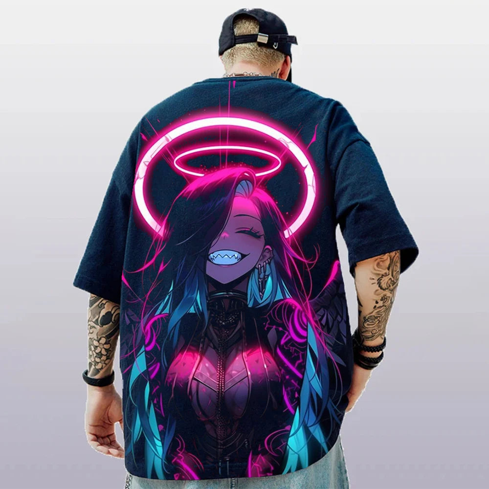 T-Shirt d'été à manches courtes pour hommes, ample et décontracté, avec personnage d'anime imprimé en 3d, surdimensionné, tendance, vêtements masculins