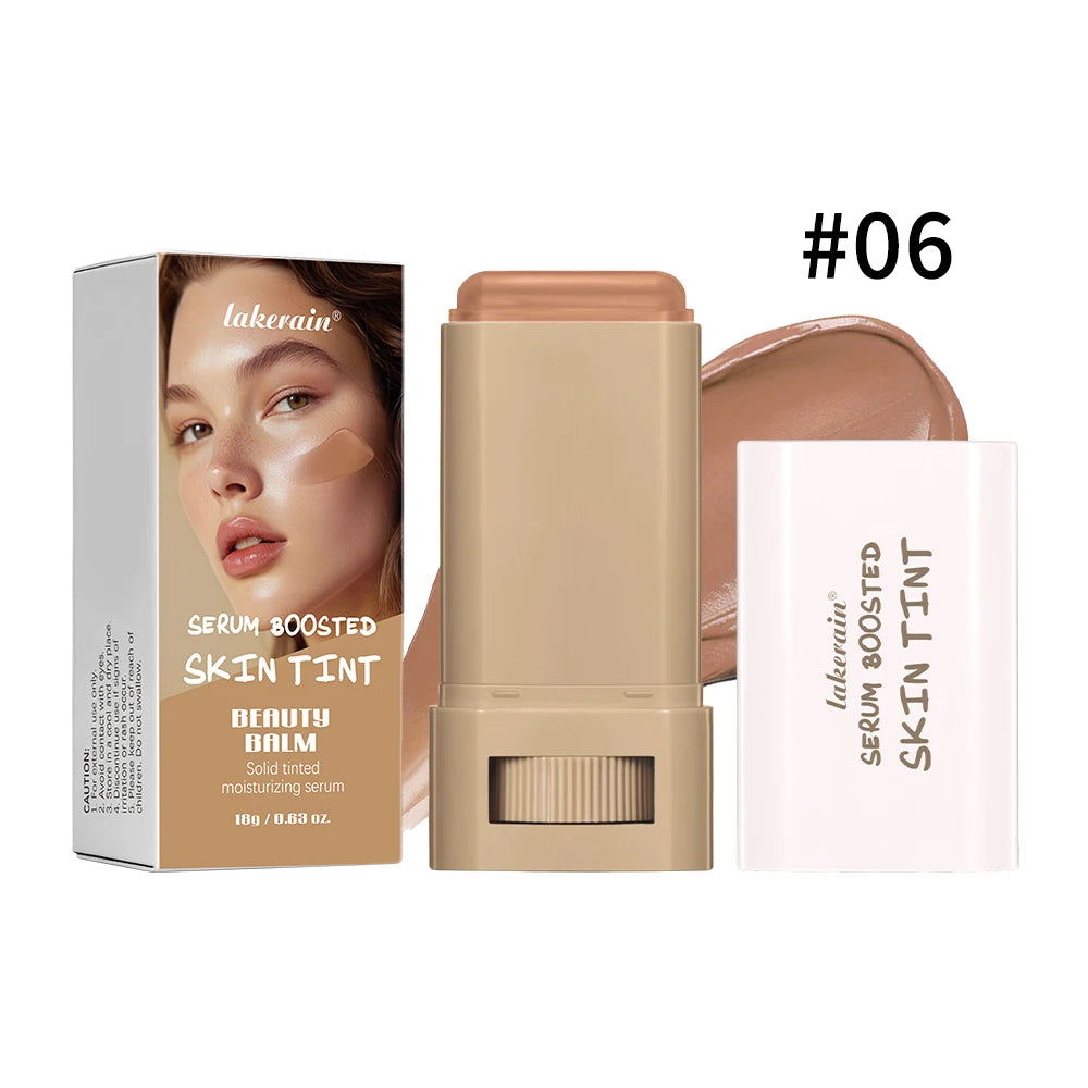 Fond de teint teinté, correcteur en stick, sérum de teint en stick, effet lissant et repulpant, haute couvrance, format voyage, teint bronze