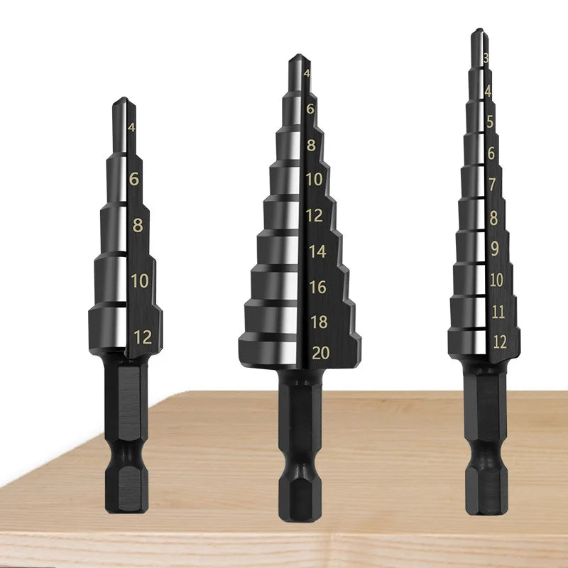 Foret étagé à queue hexagonale droite, noir, 3-12/4-12/4-20/4-32 mm, ensemble d'outils de perçage pour tour de forets