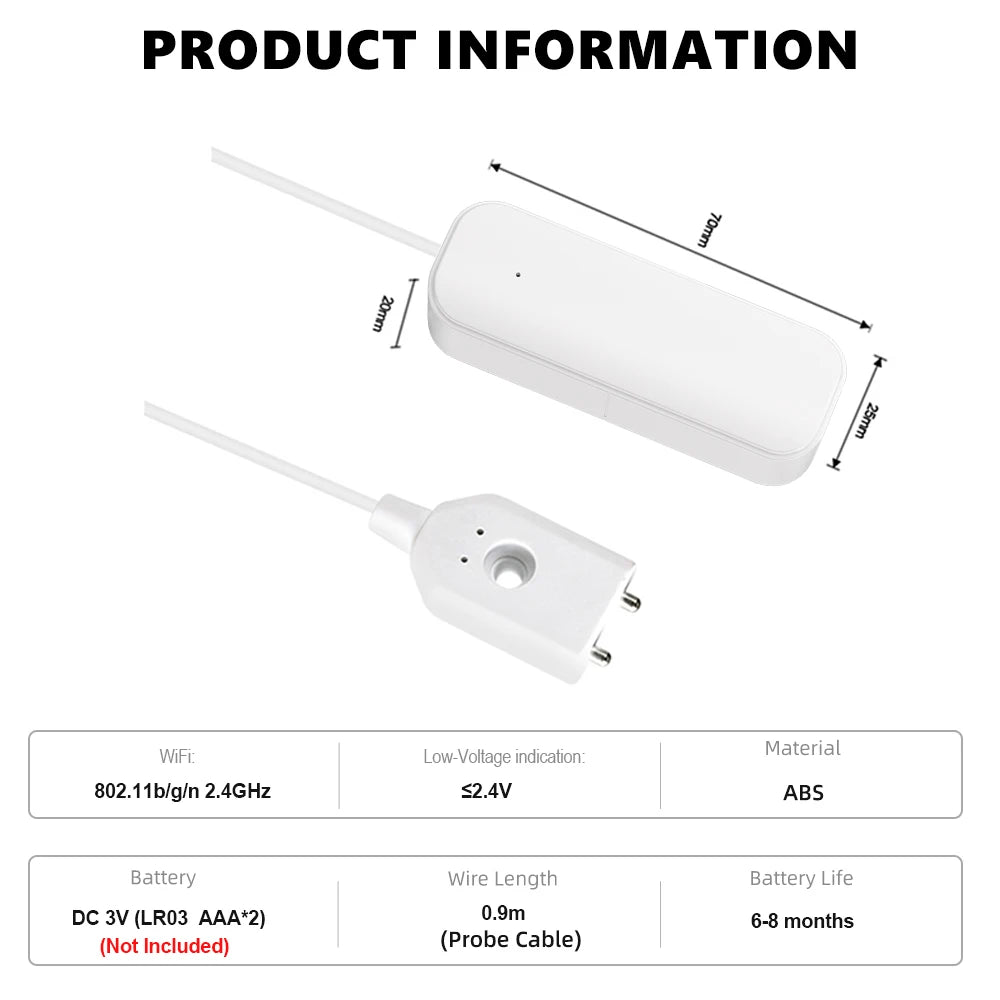 Capteur de niveau d'eau WiFi/Zigbee, alarme de fuite Tuya, détecteur de fuite et d'inondation, application Smart Life, alerte d'eau, alarme de débordement, système de sécurité