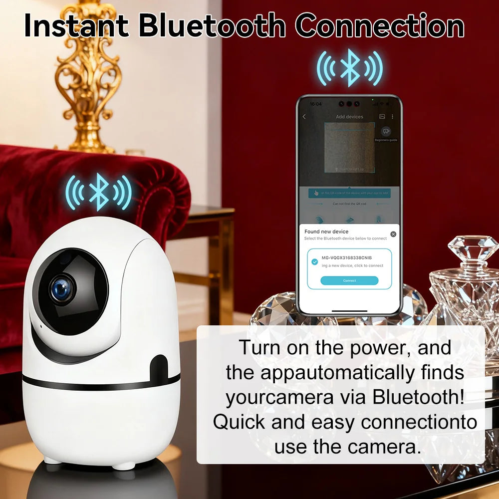 Caméra IP Wi-Fi 2,4 GHz/5 GHz pour maison connectée avec suivi automatique, vision nocturne 1080p, vidéosurveillance sans fil, compatible avec l'application OK pour la sécurité des bébés