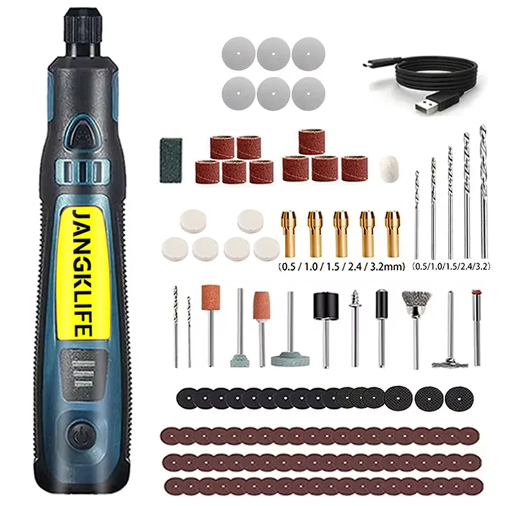 JANGKLIFE Kit d'outils rotatifs sans fil USB stylo de gravure sur bois bricolage pour bijoux métal verre Mini perceuse sans fil