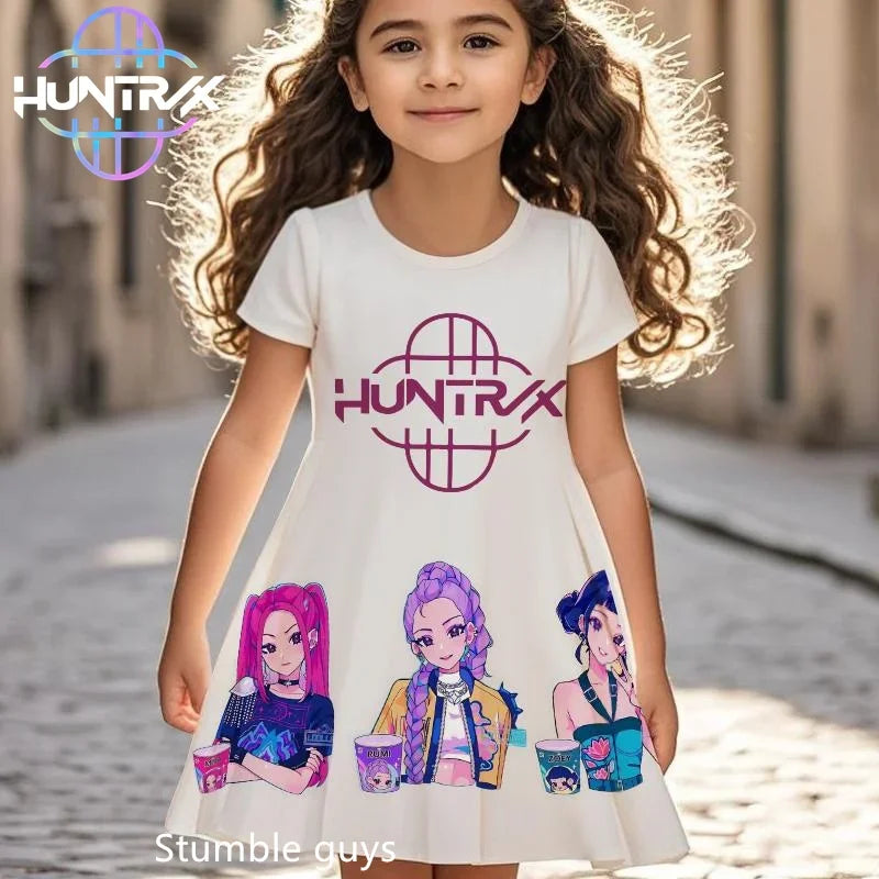 Robe d'été pour filles Kpop Demon Hunters, robe de plage à manches courtes, pyjama décontracté, motif dessin animé anime