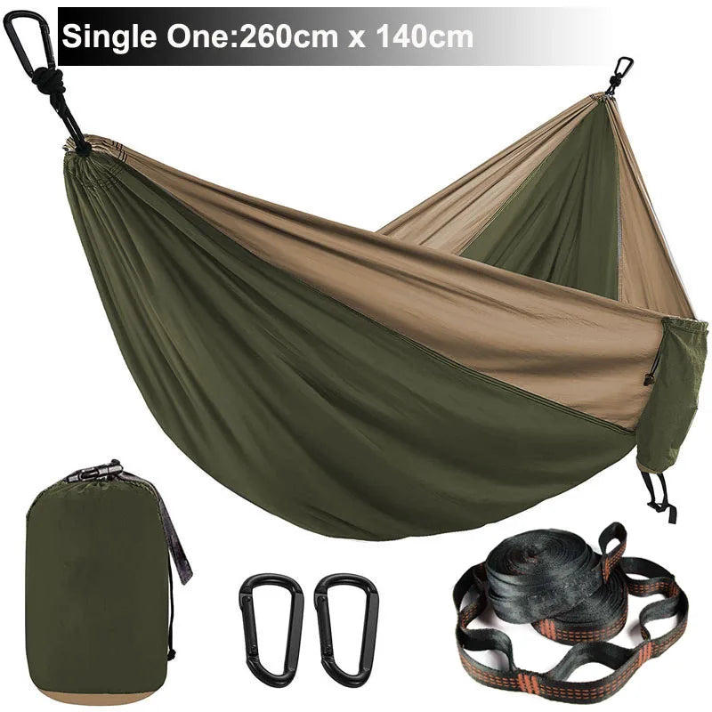 Hamac parachute uni avec sangles et mousqueton noir - Idéal pour le camping, la survie et les voyages - Mobilier d'extérieur deux places