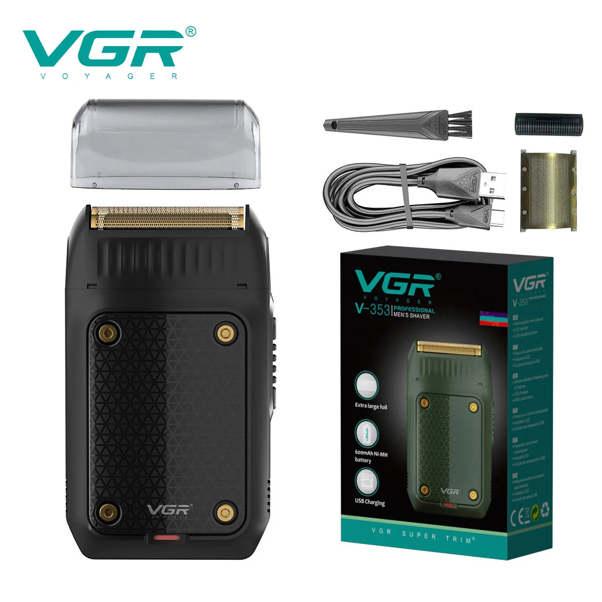 Rasoir professionnel VGR V-353, tondeuse à barbe portable rechargeable, mini rasoir pour hommes