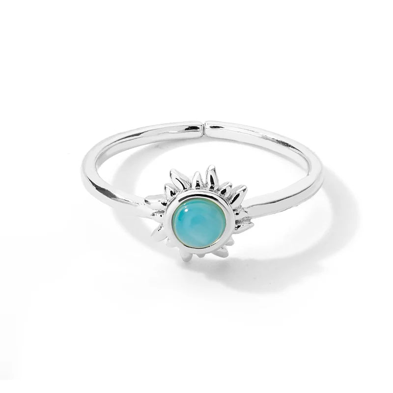 Bagues solaires en pierre opale en acier inoxydable pour femmes et hommes, décor étoile solaire, anneaux ouverts couleur or, bijoux esthétiques romantiques, cadeau de Couple