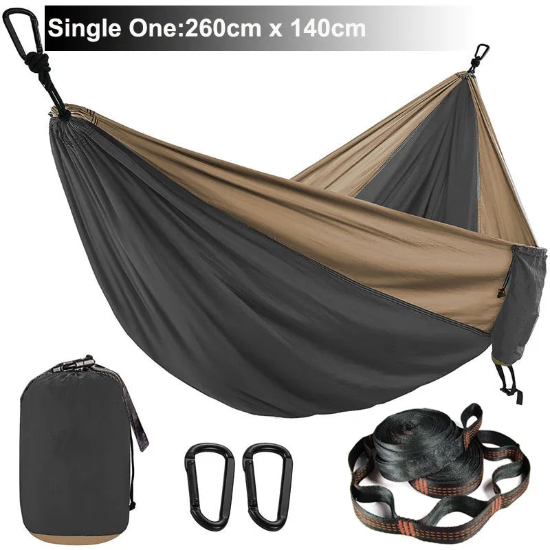 Hamac parachute uni avec sangles et mousqueton noir - Idéal pour le camping, la survie et les voyages - Mobilier d'extérieur deux places