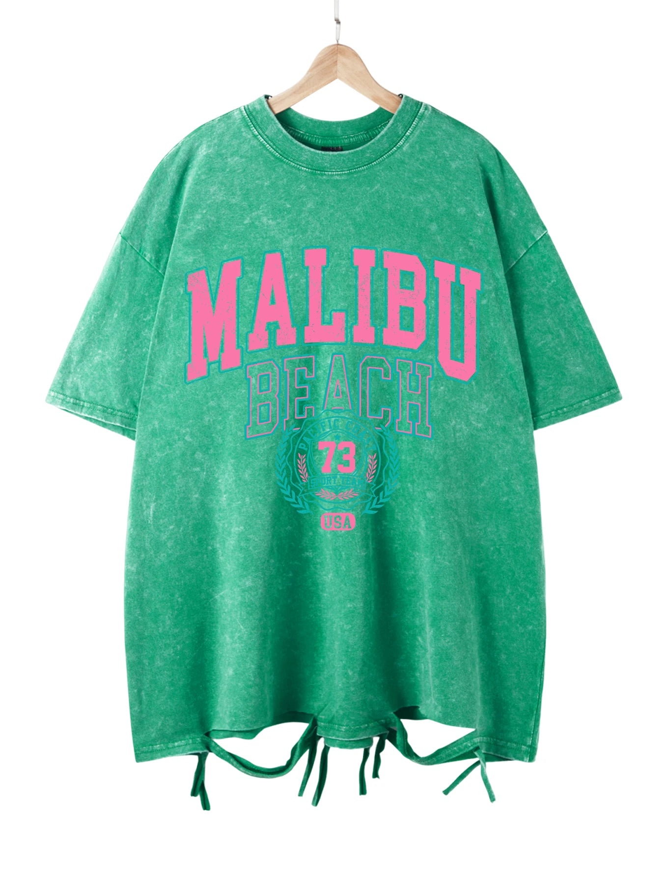 Malibu Beach T-Shirt lavé femmes lettre impression coton T-Shirt confortable col rond hauts décontracté surdimensionné t-shirts vêtements féminins