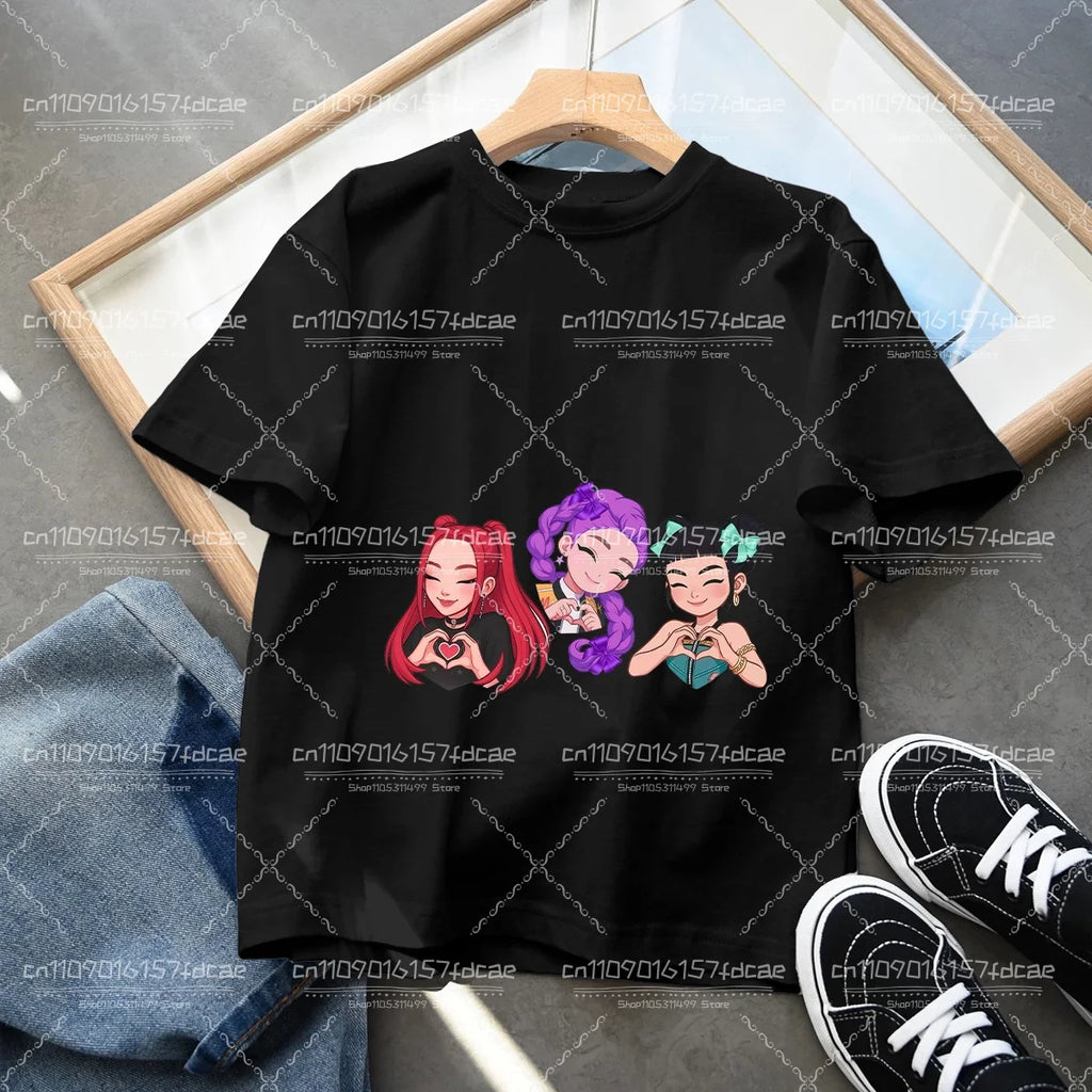 T-shirt Fun Huntrix Kpop Demon Hunters 2026 pour garçons et filles fans, cadeau d'été, col rond, manches courtes, t-shirt tendance pour enfants