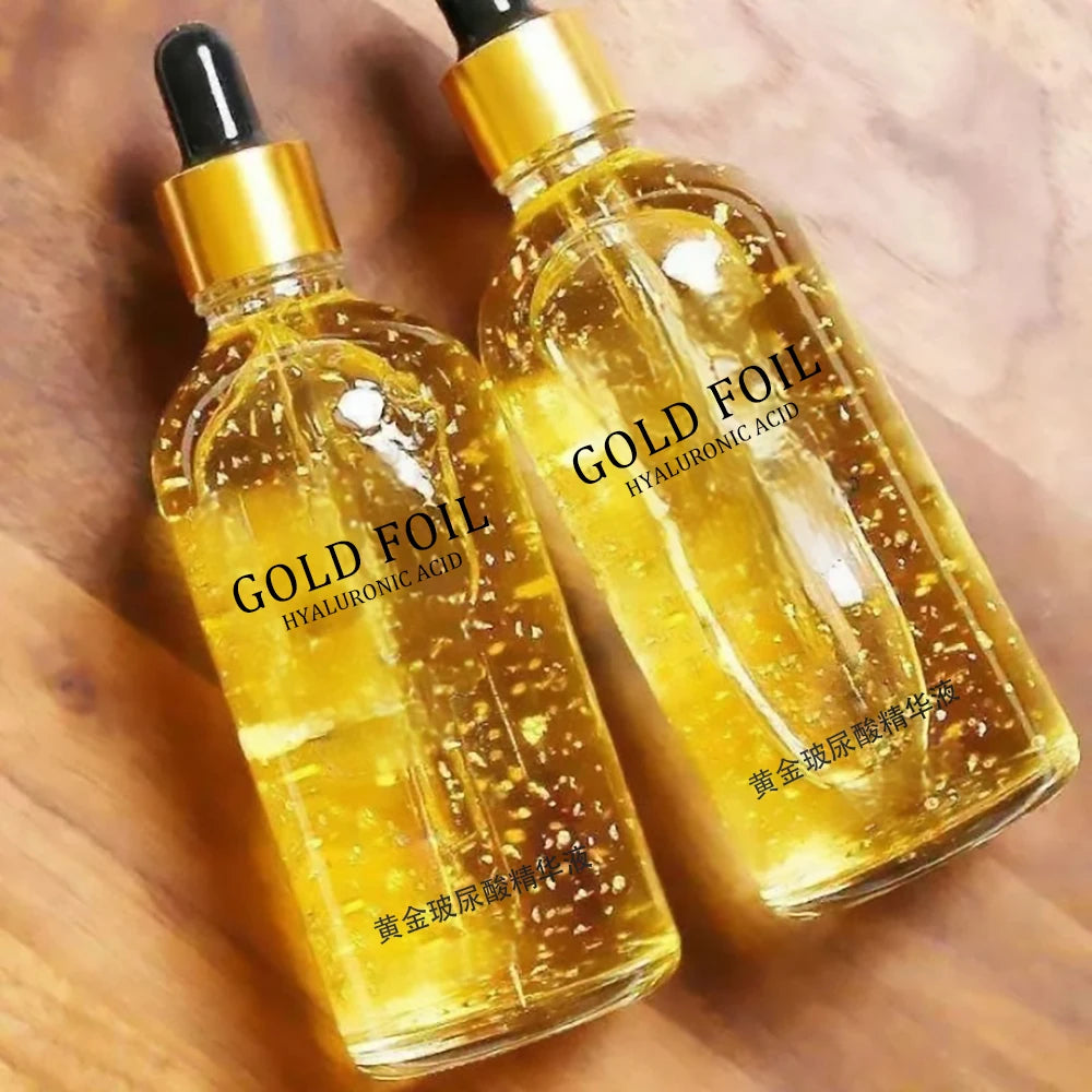 Sérum visage anti-âge 100 ml à l'acide hyaluronique, à l'or 24 carats et à la nicotinamide : sérum liftant au collagène, soin éclaircissant et anti-âge