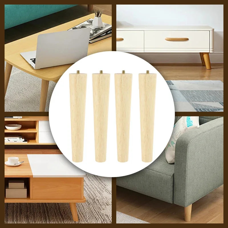 Lot de 4 pieds de meubles en bois massif, pieds de table obliques/droits, pieds de chaise antidérapants, pieds de rechange inclinés