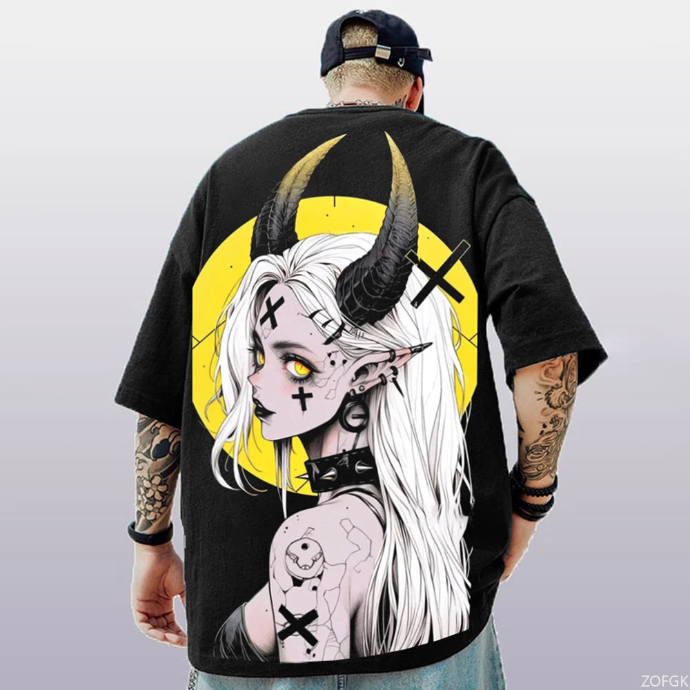 T-Shirt d'été à manches courtes pour hommes, ample et décontracté, avec personnage d'anime imprimé en 3d, surdimensionné, tendance, vêtements masculins