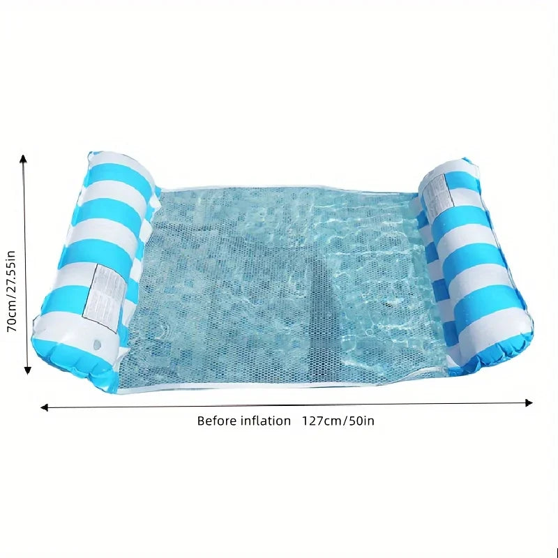 1pcs Inflatable Water Hammock With Mesh, Outdoor Water Foldable Striped Floating Bed, Water Lounge Chair, Pool Party, Beach Fun