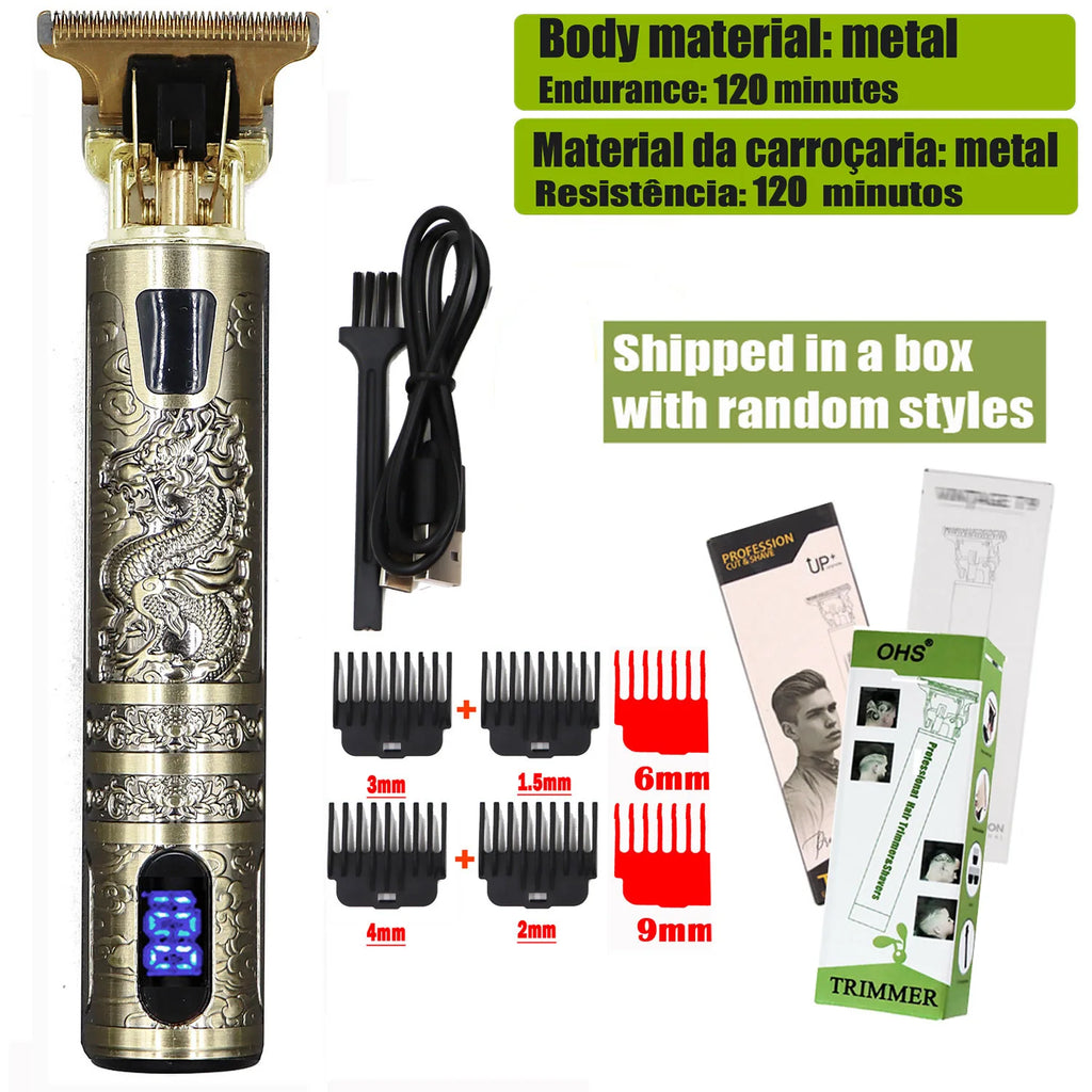 T9 HairClipper Beard Shaving Body Hair Trimmer Clippers Electric Machine Men Haircut Machine 0mm Barber ShaverDragon Carved