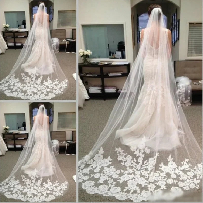 Accessoires de mariage Mariage Voile de mariée 3M avec peigne et bordure en dentelle Voile de mariée cathédrale Voiles de mariée Velos De Novia Largos