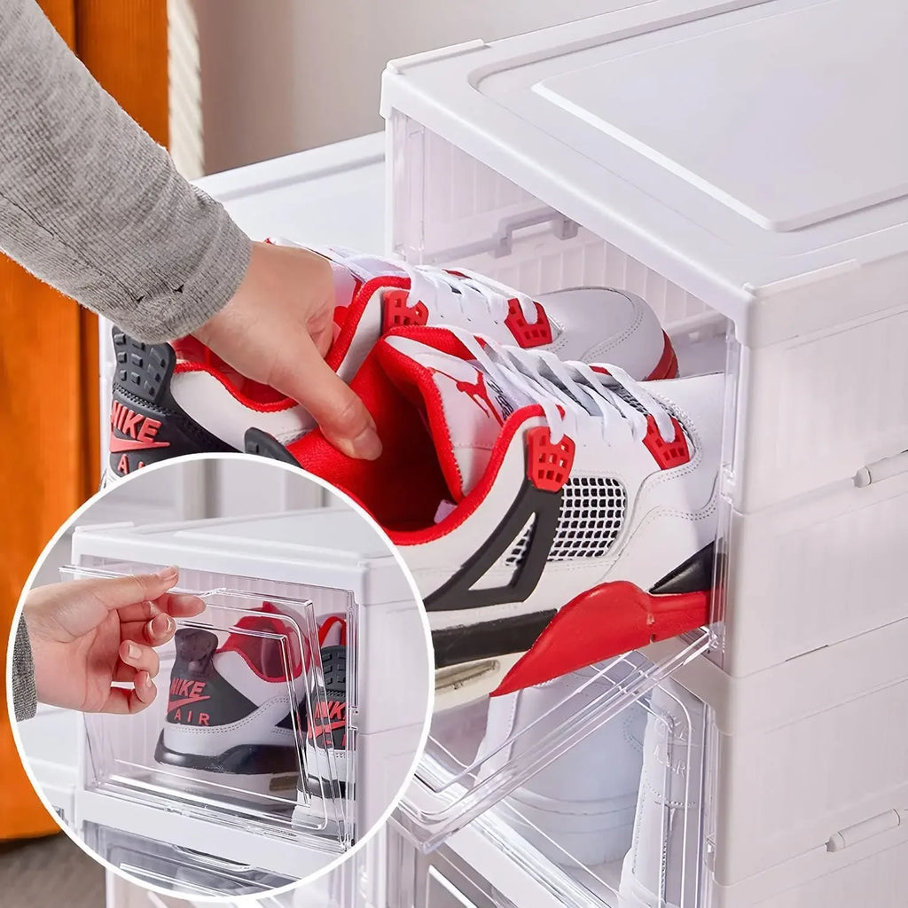 Boîte de rangement à chaussures pliable à 3 ou 6 niveaux, transparente, empilable et anti-poussière, avec étagère.