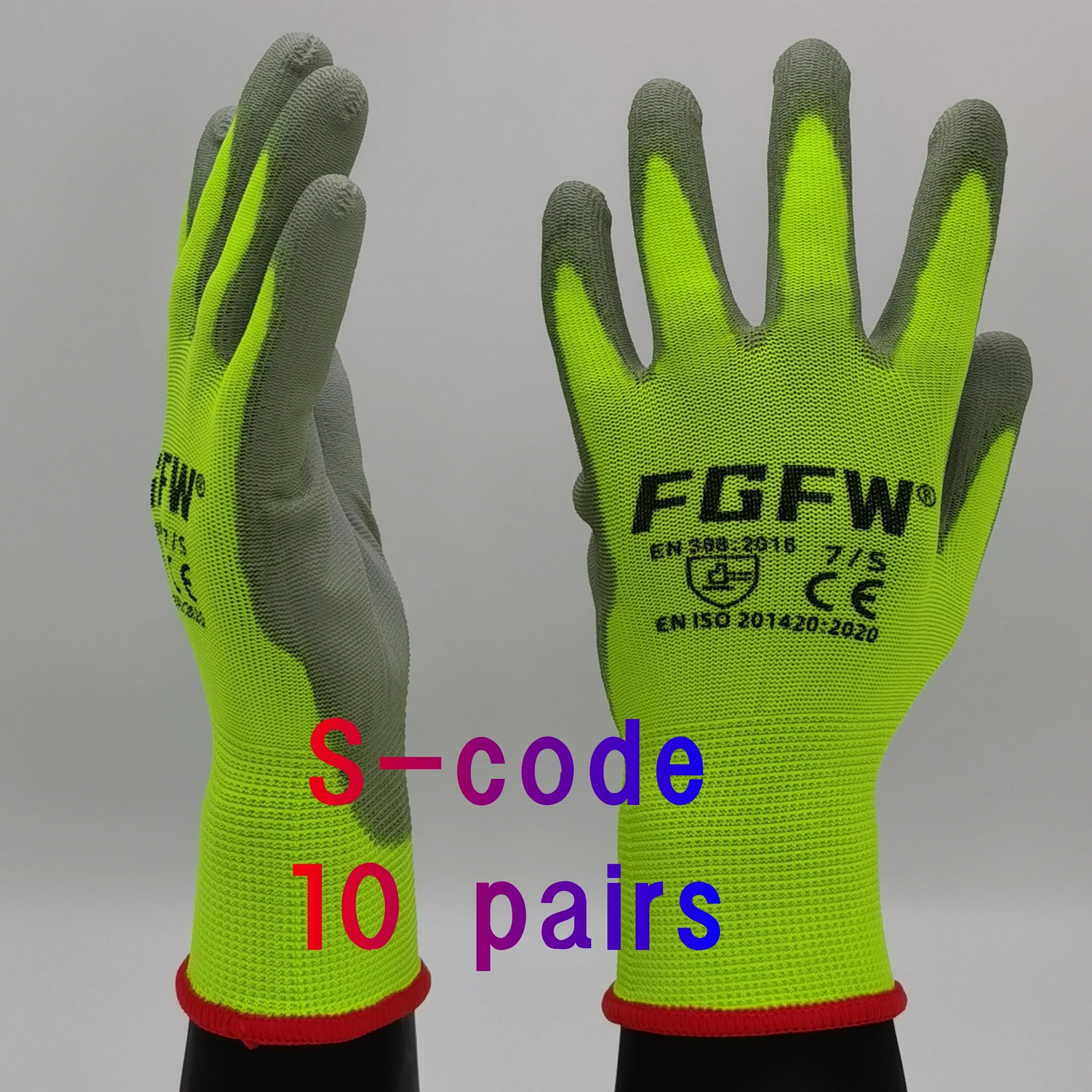 10 paires de gants de travail enduits de PU - Gants de sécurité légers et résistants, certifiés EN 388/ISO 20471, tailles S/M/L/XL