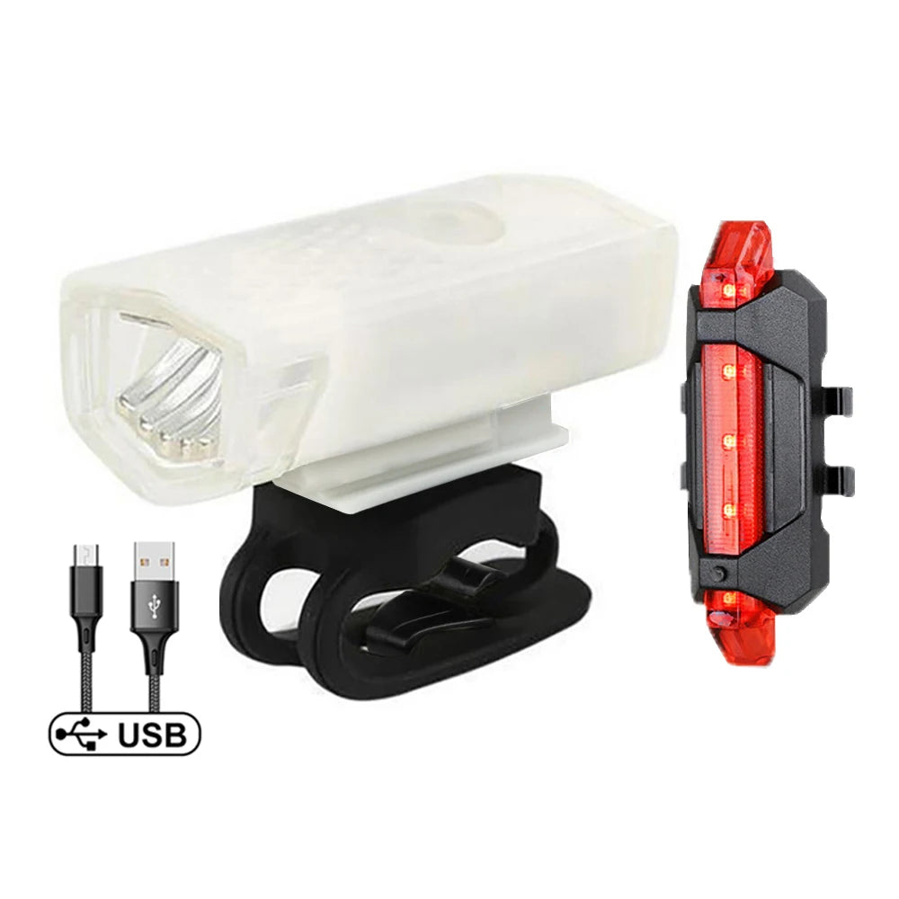 Bike Light Set Front Light with Taillight LED Rechargeable Bicycle Lights 3 Modes Headlight Easy to Install Night Cycling Lamp