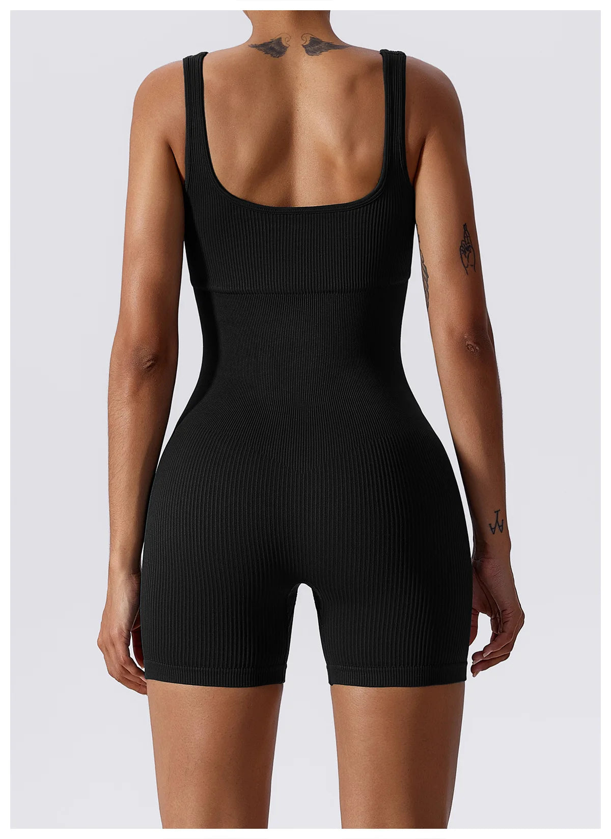 Combinaison short filetée à col carré sans couture pour Fitness, beauté, Yoga, séchage rapide, vêtements respirants et ajustés pour femmes