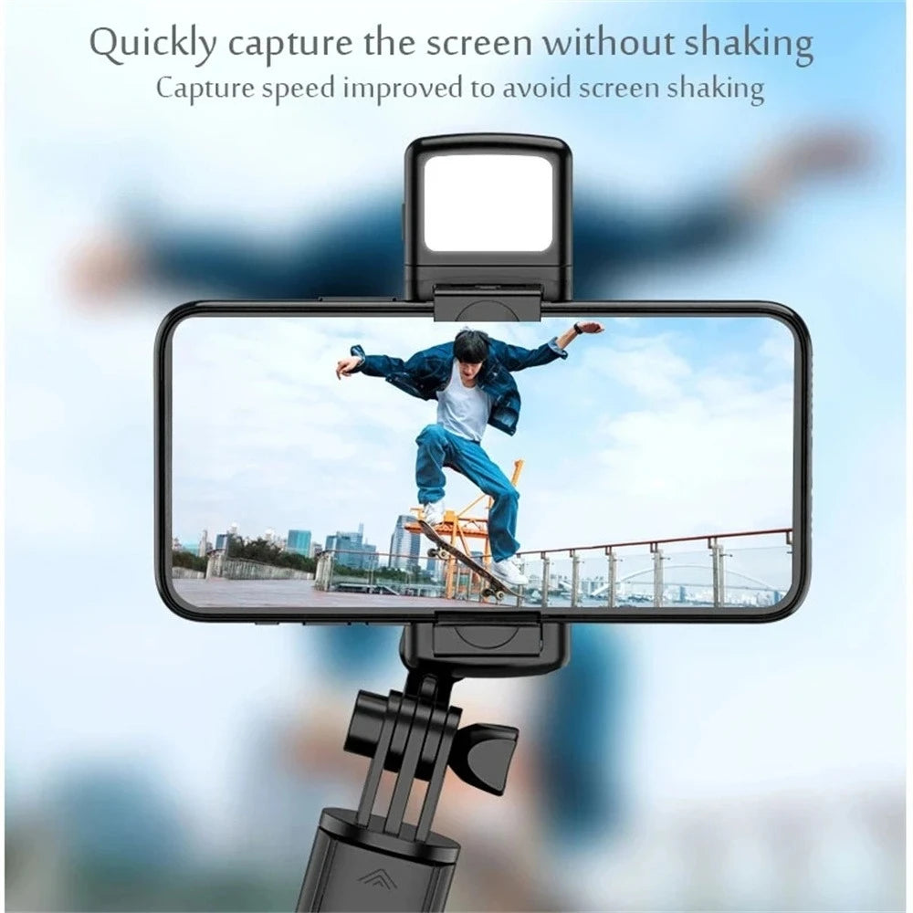 Perche à selfie sans fil avec trépied, lampe et télécommande Bluetooth extensible pour iPhone et streaming TikTok en direct