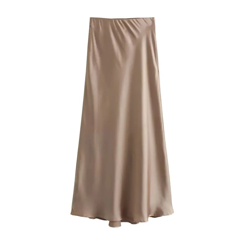 MUJER femme 2025 Satin jupe femmes taille haute jupes longues pour les femmes été noir Midi jupe femme bureau élégant femmes jupes