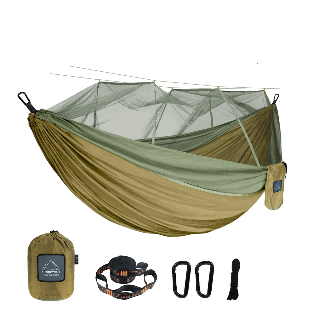 Tissu en nylon portable pour voyage, camping et couchage suspendu, disponible en tailles simple et double. Disponible en versions simple et double. Disponible en version portable et suspendue.