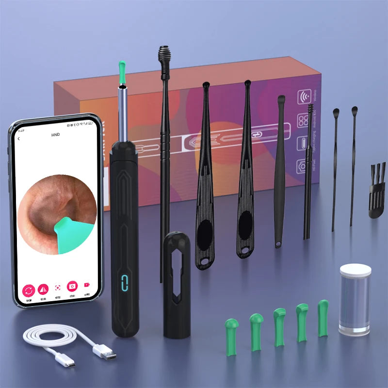 Endoscope WiFi 4.2mm 1080P, caméra de sélection d'oreille avec Base de cuillère d'oreille pour iOS/Android, Otoscope de nettoyage d'oreille avec outil d'élimination du cérumen