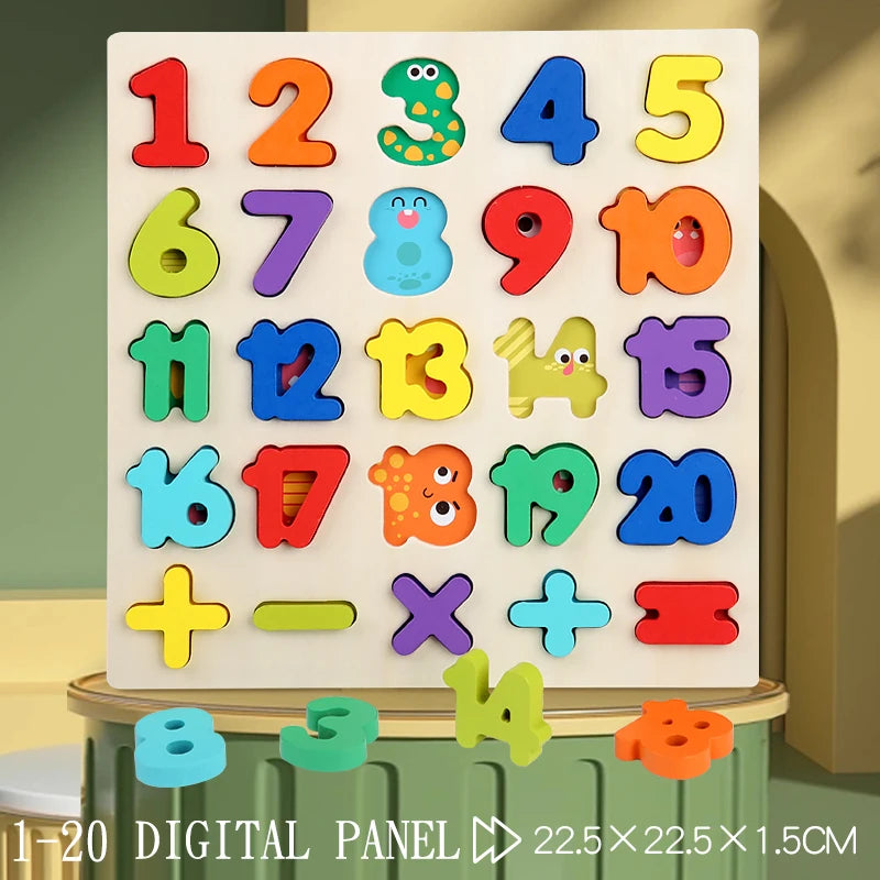 Puzzle en bois Montessori pour enfants - Jeu éducatif alphabétique, arithmétique, numérique et géométrique pour l'apprentissage préscolaire