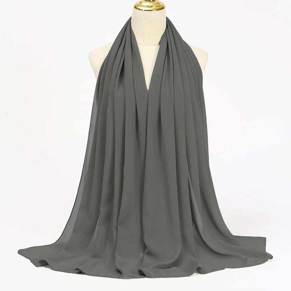 Musulman En Mousseline De Soie Hijab Écharpe Femmes Longue Couleur Unie Tête Wrap Pour Femmes Hijabs Foulards Dames Musulman Voile Jersey Hijabs