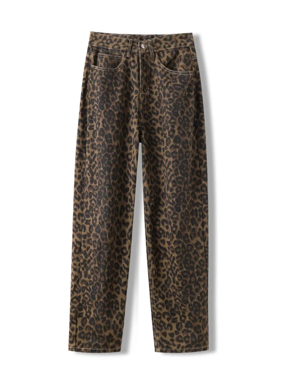Jean imprimé léopard pour femmes, taille haute, mode rétro Y2k, pantalon en Denim, Hip Hop, jambes droites et larges, Baggy