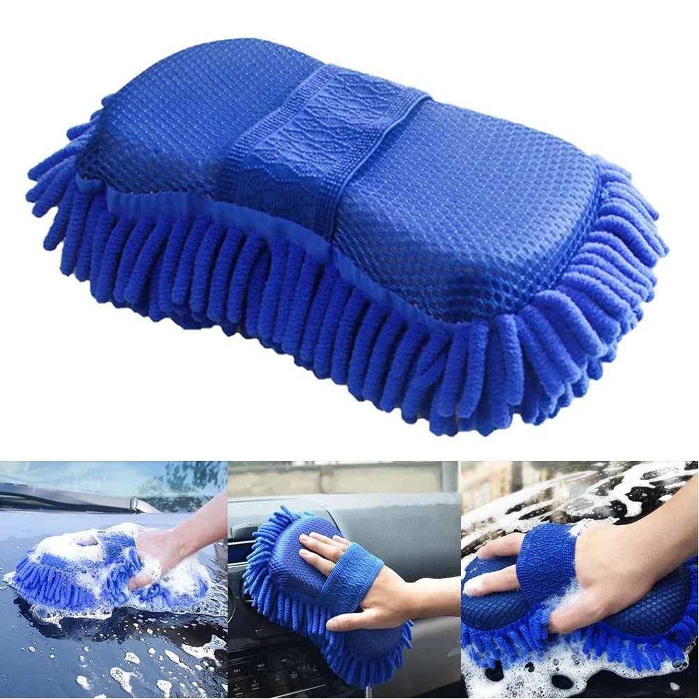 Éponge de lavage de voiture en microfibre Chenille bleue, 1 pièce, brosse de lavage, tampon, outil de nettoyage, serviette de lavage automobile, gants, accessoires de style