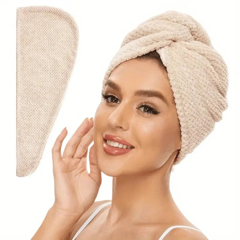 Serviette pour cheveux unie, bonnet de séchage texturé, 25 x 65 cm, serviette absorbante pour femmes à chemise boutonnée