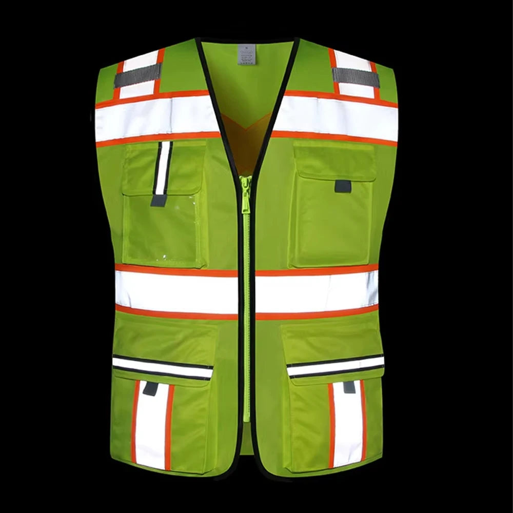 Gilet de travail personnalisé avec logo pour hommes, vêtement de sécurité pour le secteur de la construction, avec poches et fermeture éclair